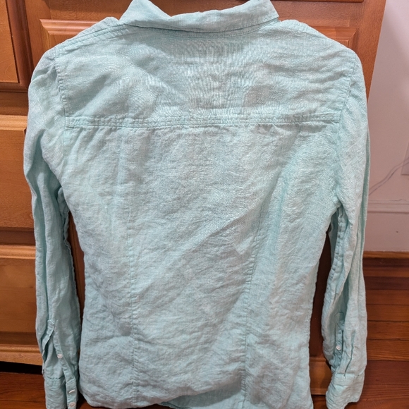 J.Crew Perfect Linen, Size 6, Green button up shirt - Picture 2 of 4